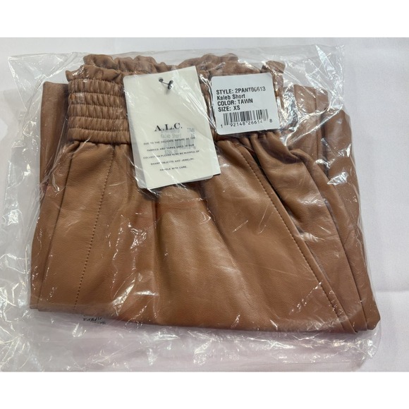 ALC NWT Natural Kaleb Faux Leather Shorts Smocked Waist Women's Tan MSRP $295 - Picture 3 of 3